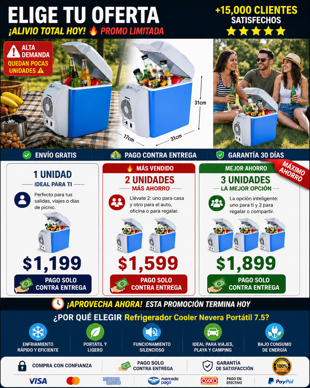 Cooler Nevera Portátil 7.5L Aislante Compacta