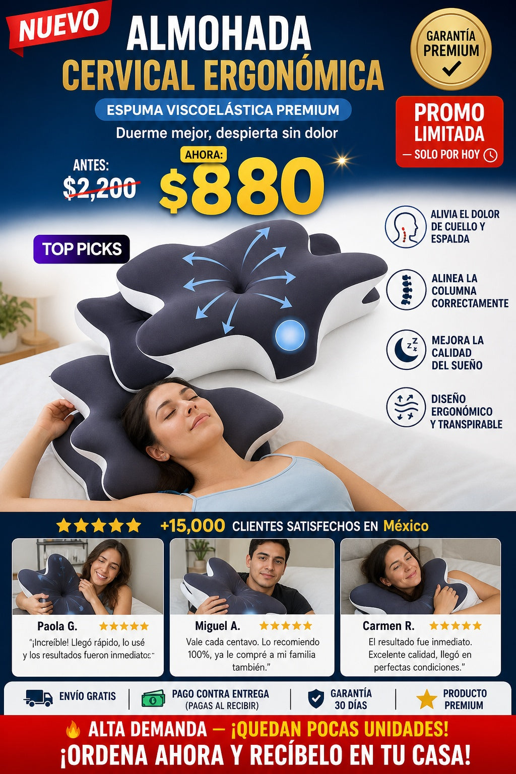 Almohada cervical ergonómica de espuma viscoelástica con funda refrescante - imagen 1 - hero