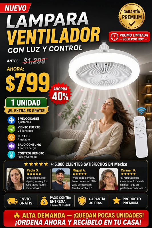 Lámpara Ventilador LED Control Remoto Silencioso