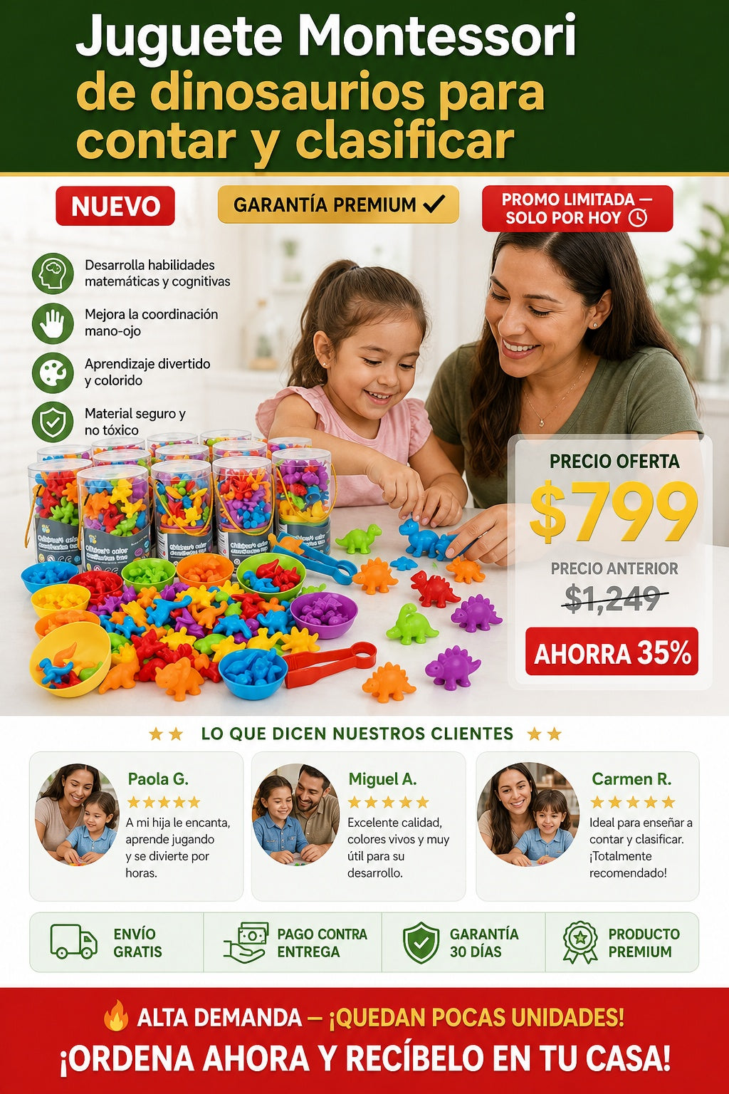 Juguete Montessori de dinosaurios para contar y clasificar - imagen 1 - hero