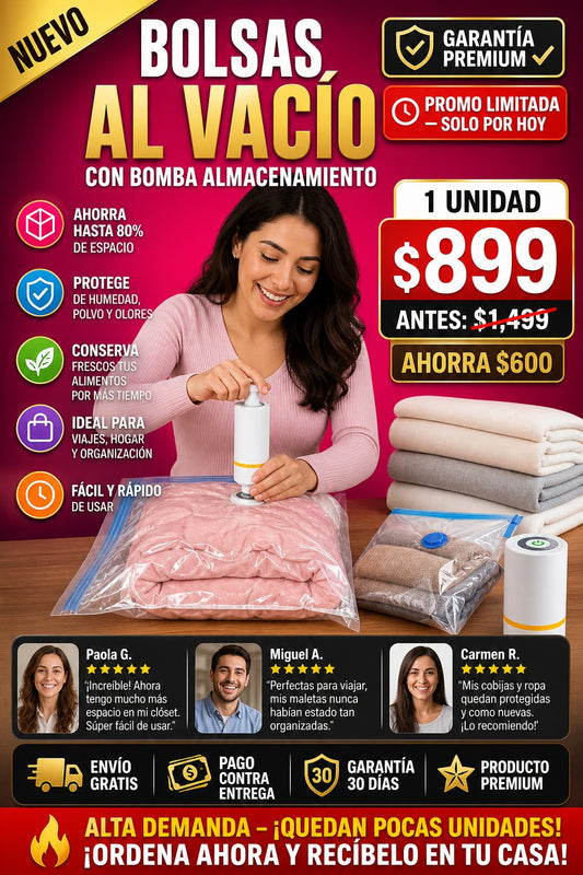 Bolsas Al Vacio Con Bomba Almacenamiento incluye  x Bomba de aire manual 5 x Bolsas de almacenamiento al vacío - imagen 1