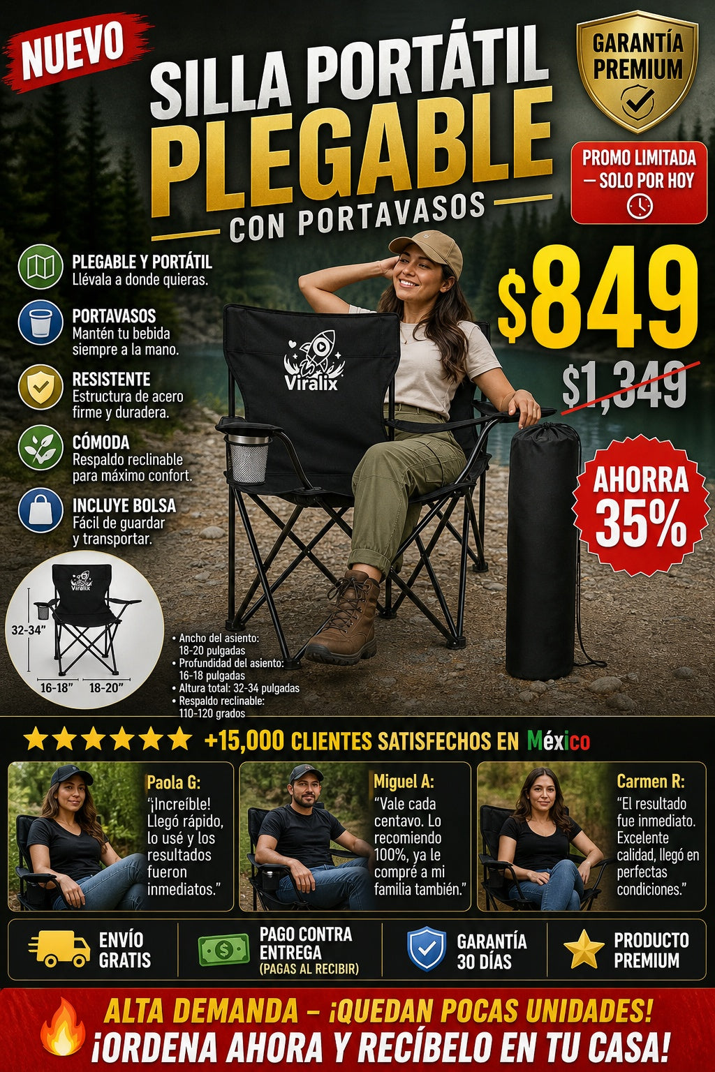 Silla plegable portátil para camping con portavasos - imagen 1 - hero
