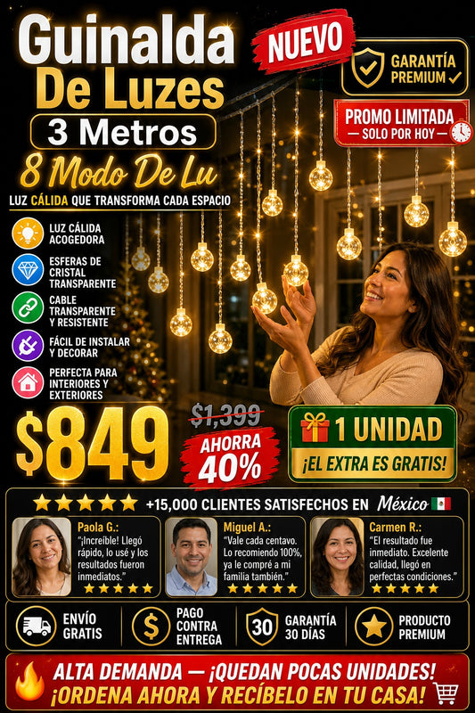 Guinalda De Luzes 3 Metros 8 Modo De Lu - imagen 1