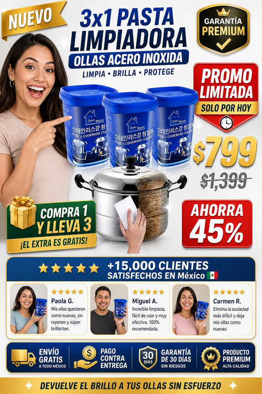 3x1 Pasta Limpiadora Ollas Acero Inoxida - imagen 1