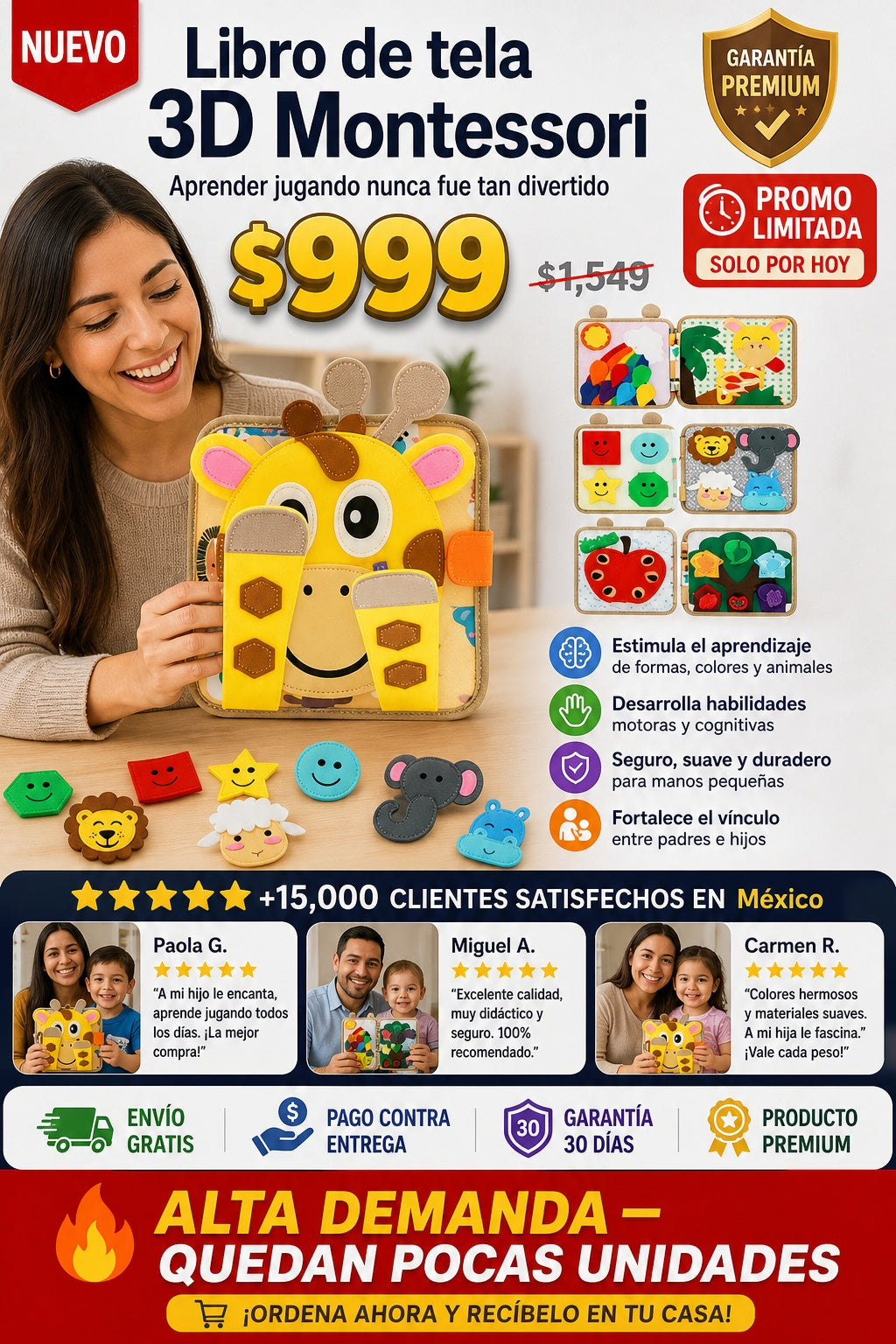 Libro de tela 3D con actividades Montessori para bebés - imagen 1 - hero