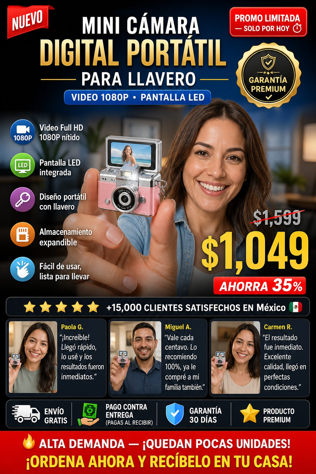 Mini cámara digital portátil para llavero con video 1080P y pantalla LED - imagen 1 - hero