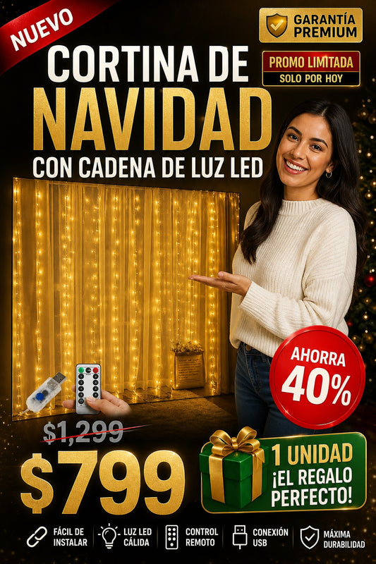 Cortina De Navidad Con Cadena De Luz Led - imagen 1