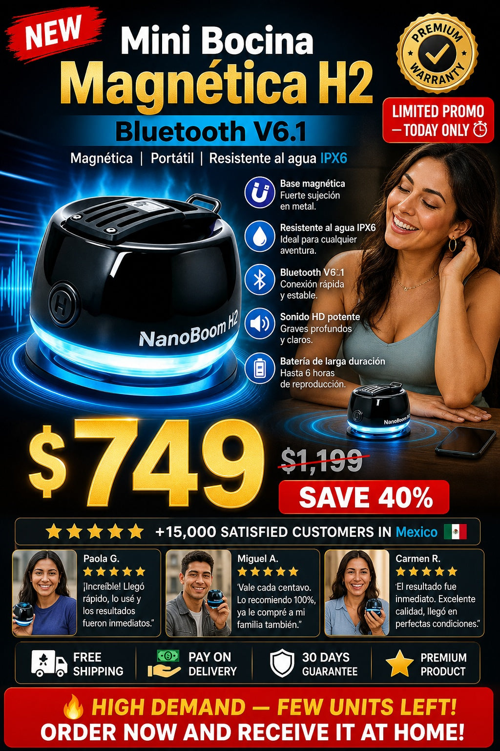 Mini bocina Bluetooth magnética portátil resistente al agua IPX6 - imagen 1 - hero