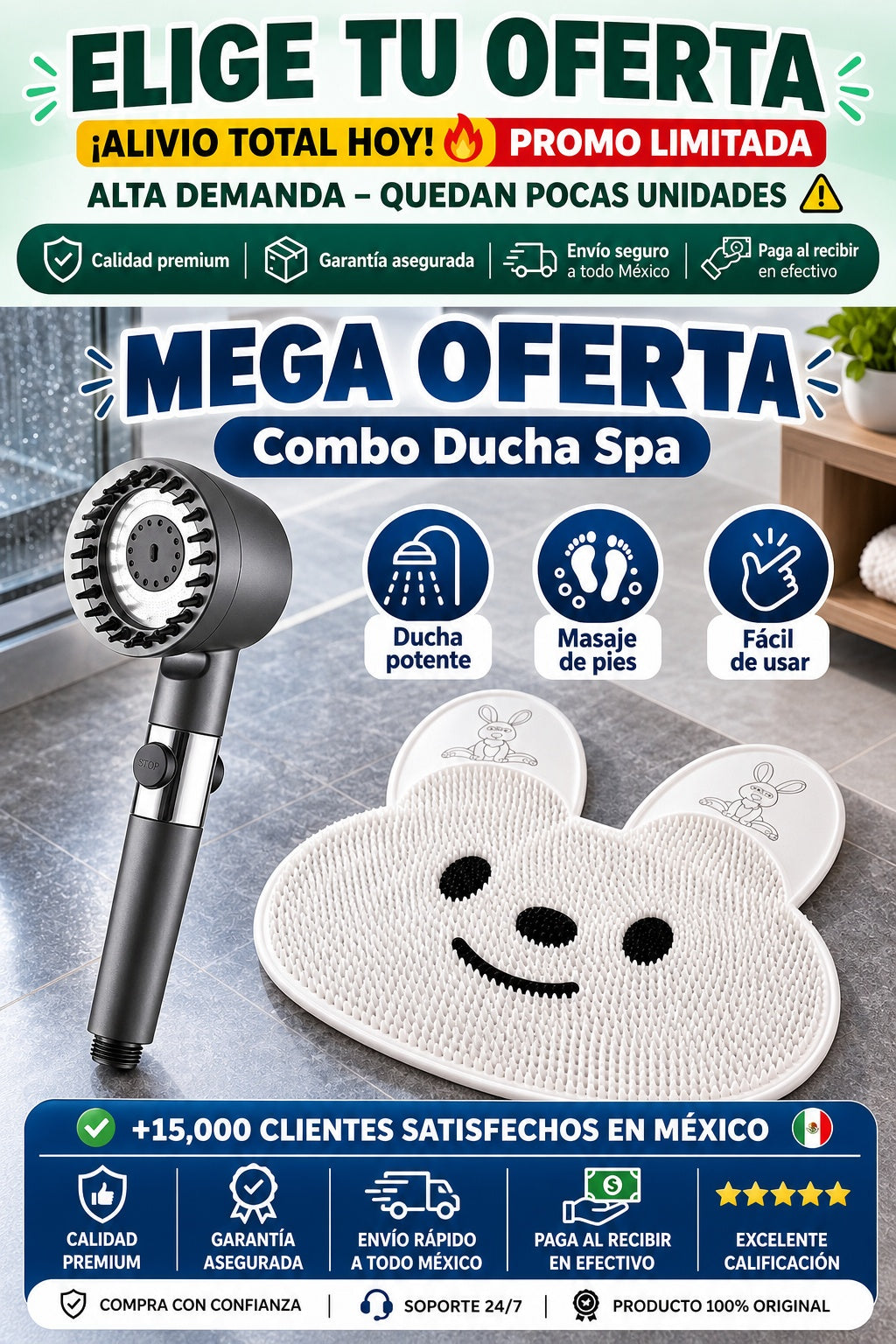MEGA Combo Ducha Spa por la compra de la cabeza de ducha lleva gratis el tapete masajeador de pies - imagen 2 - problema