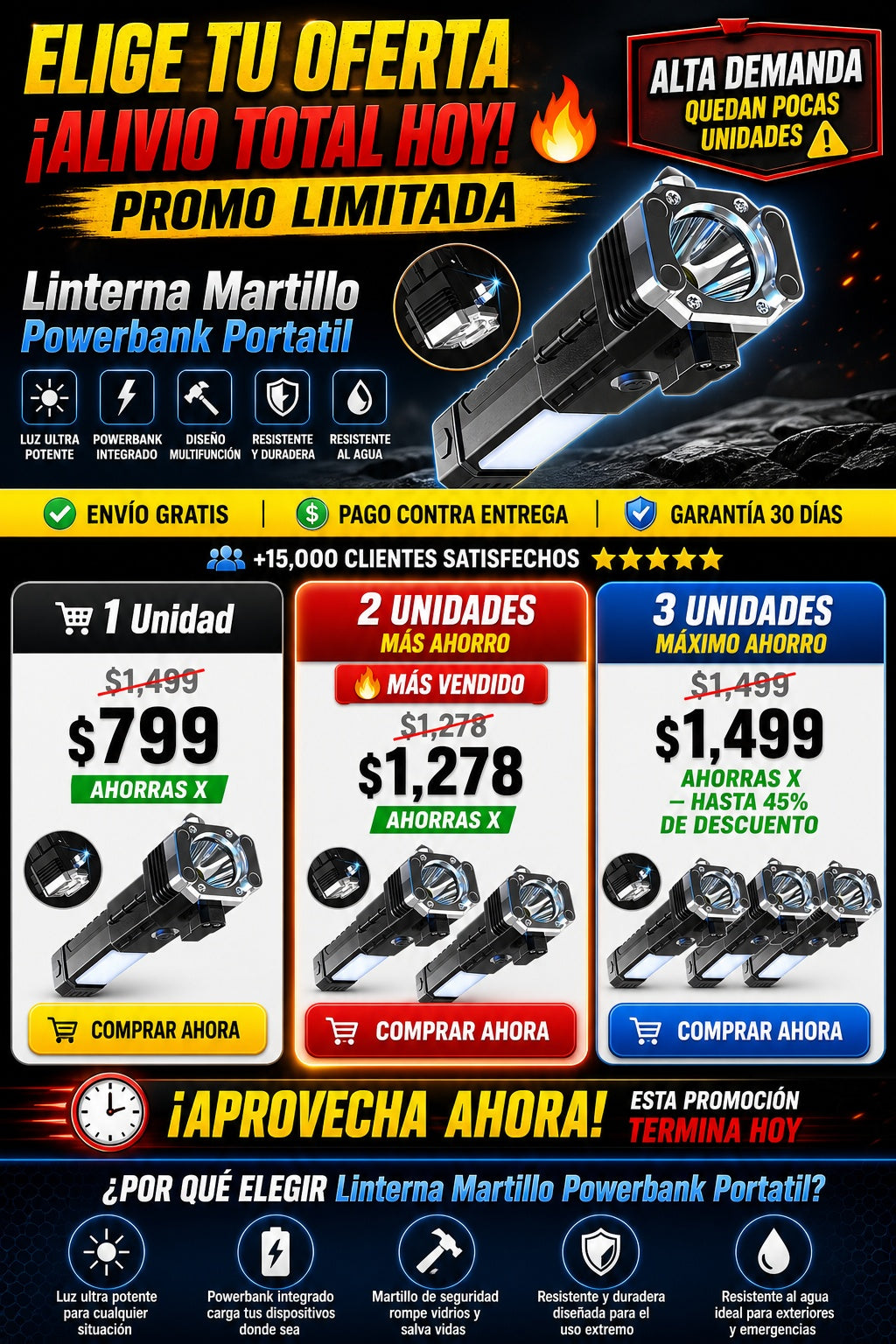 Linterna Martillo Powerbank Portatil - imagen 2