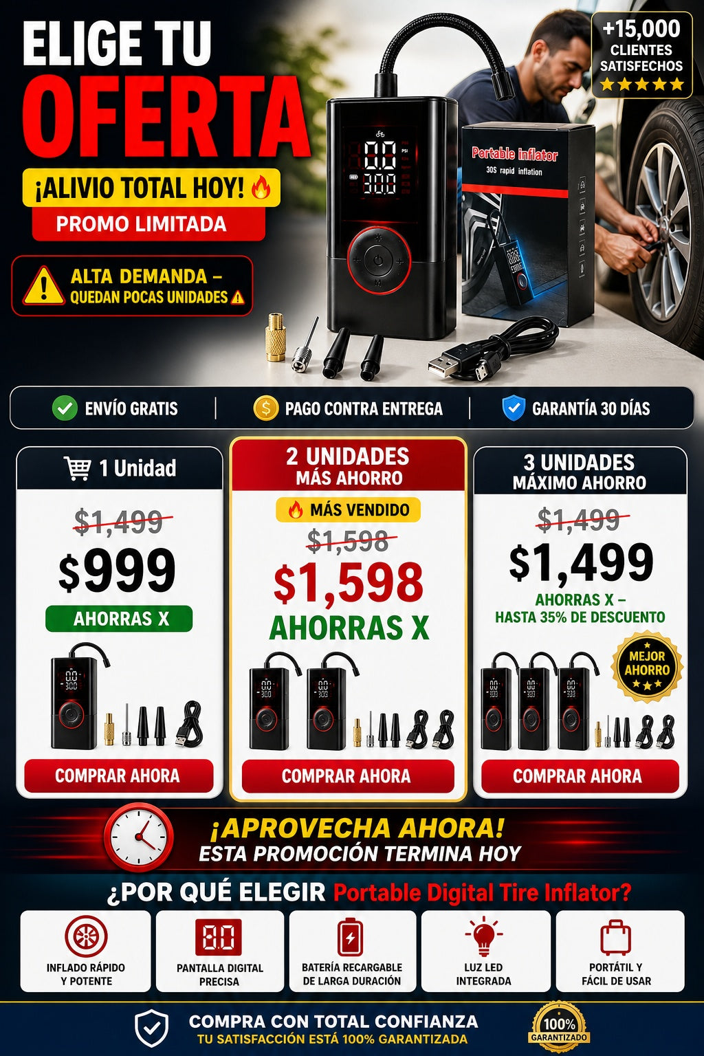Inflador De Llantas Portatil Digital Rec - imagen 2