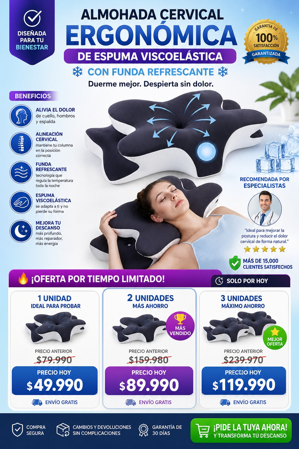 Almohada cervical ergonómica de espuma viscoelástica con funda refrescante - imagen 2 - problema