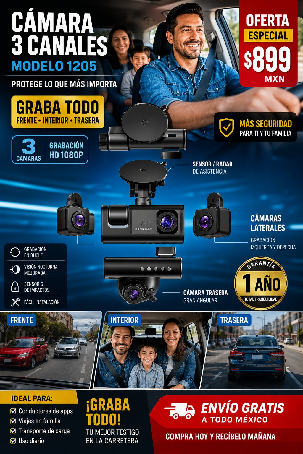 Camara Para Auto 3 Canales 1205 - imagen 2