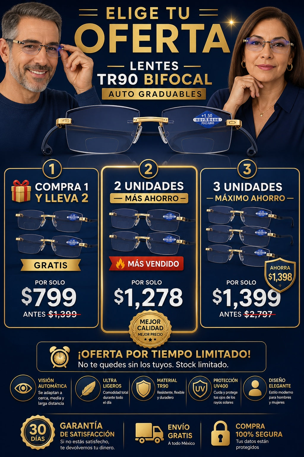 Lentes Tr90 Bifocal Auto Graduables - imagen 2