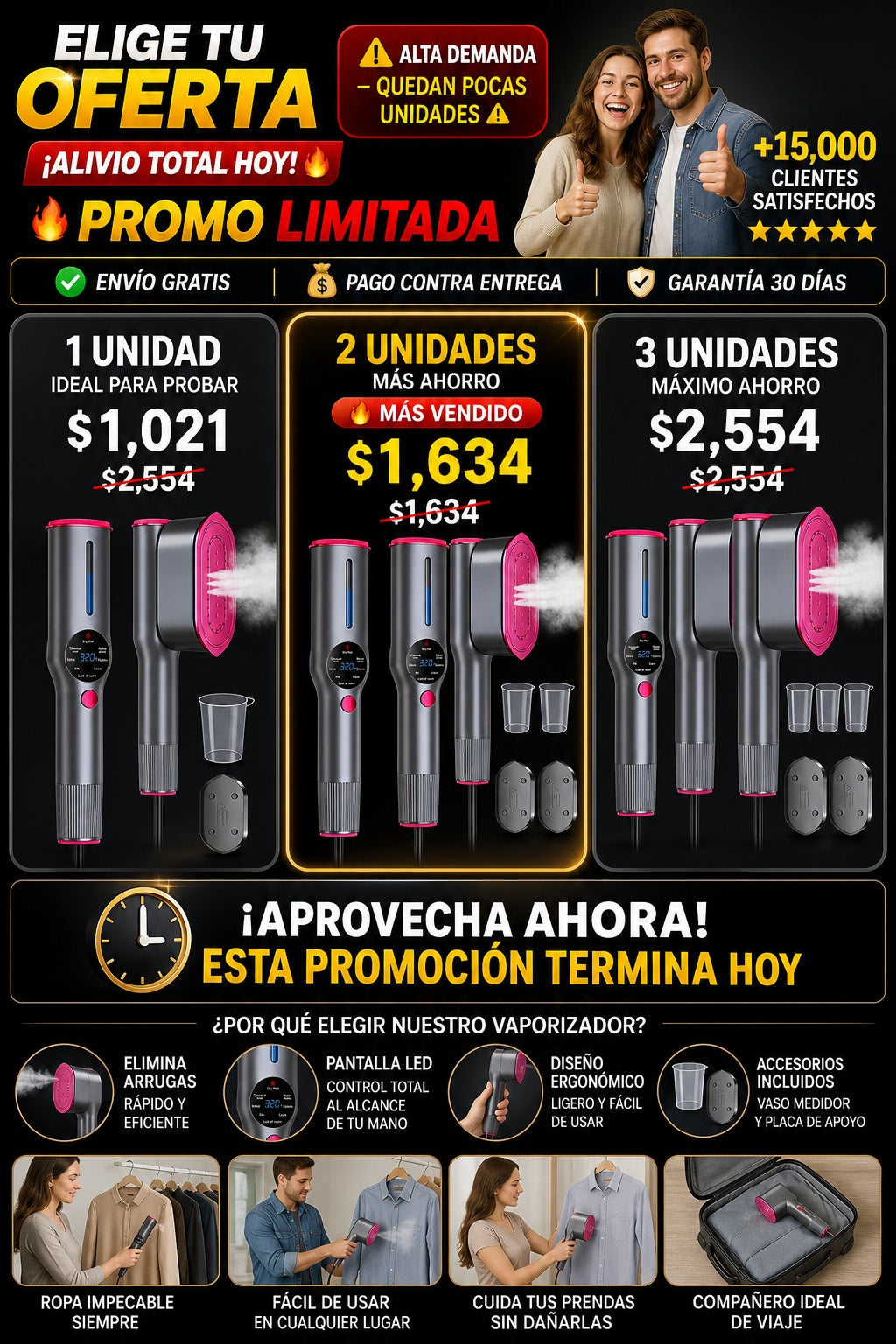 Vaporizador de ropa portátil de mano con pantalla LED - imagen 2 - problema