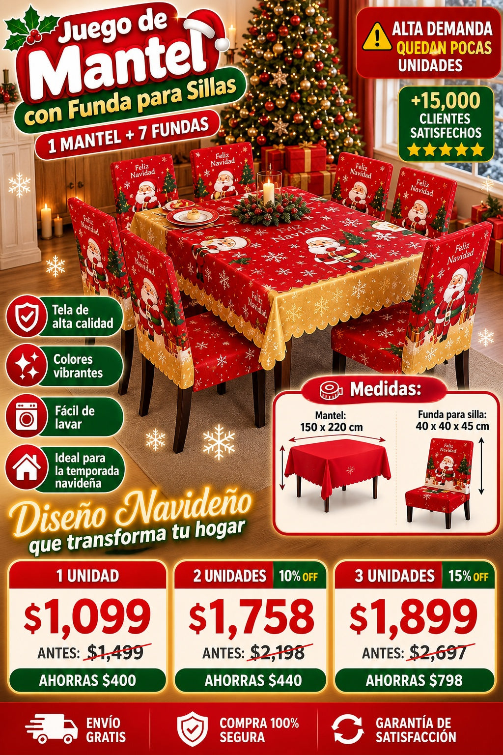 Mantel Navidenos Con 7 Fundas De Silla - imagen 2