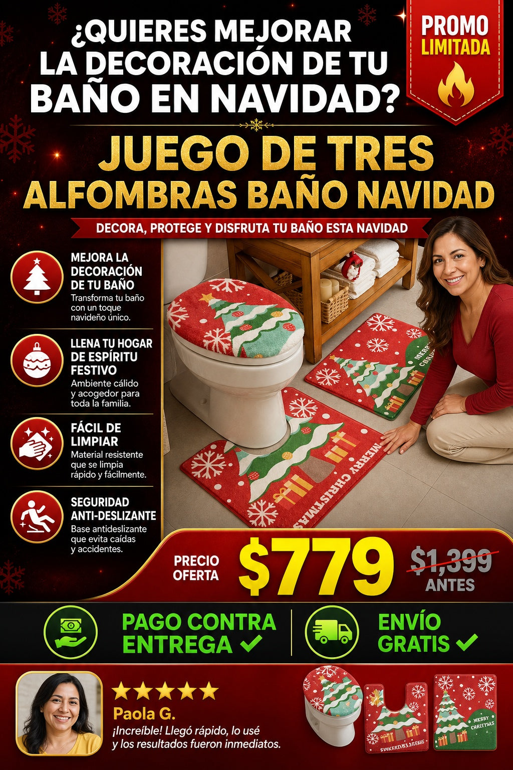 Juego De Tres Alfombras Bano Navidad - imagen 3