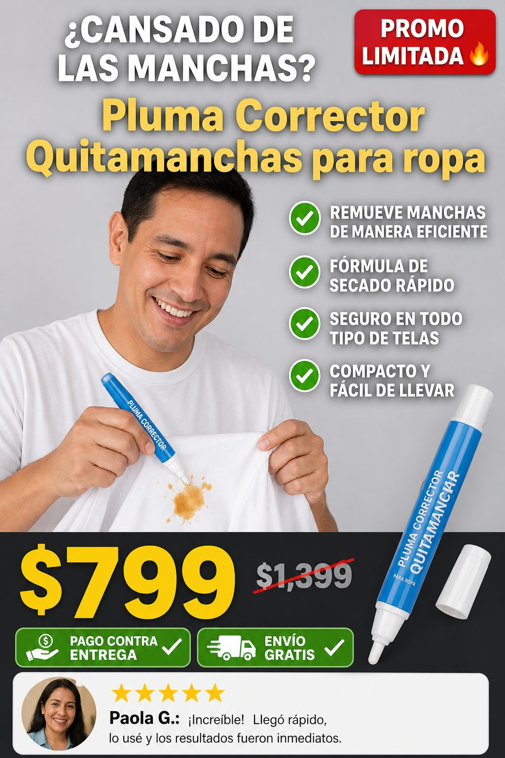 Pluma Corrector Quitamanchas  para ropa - imagen 3
