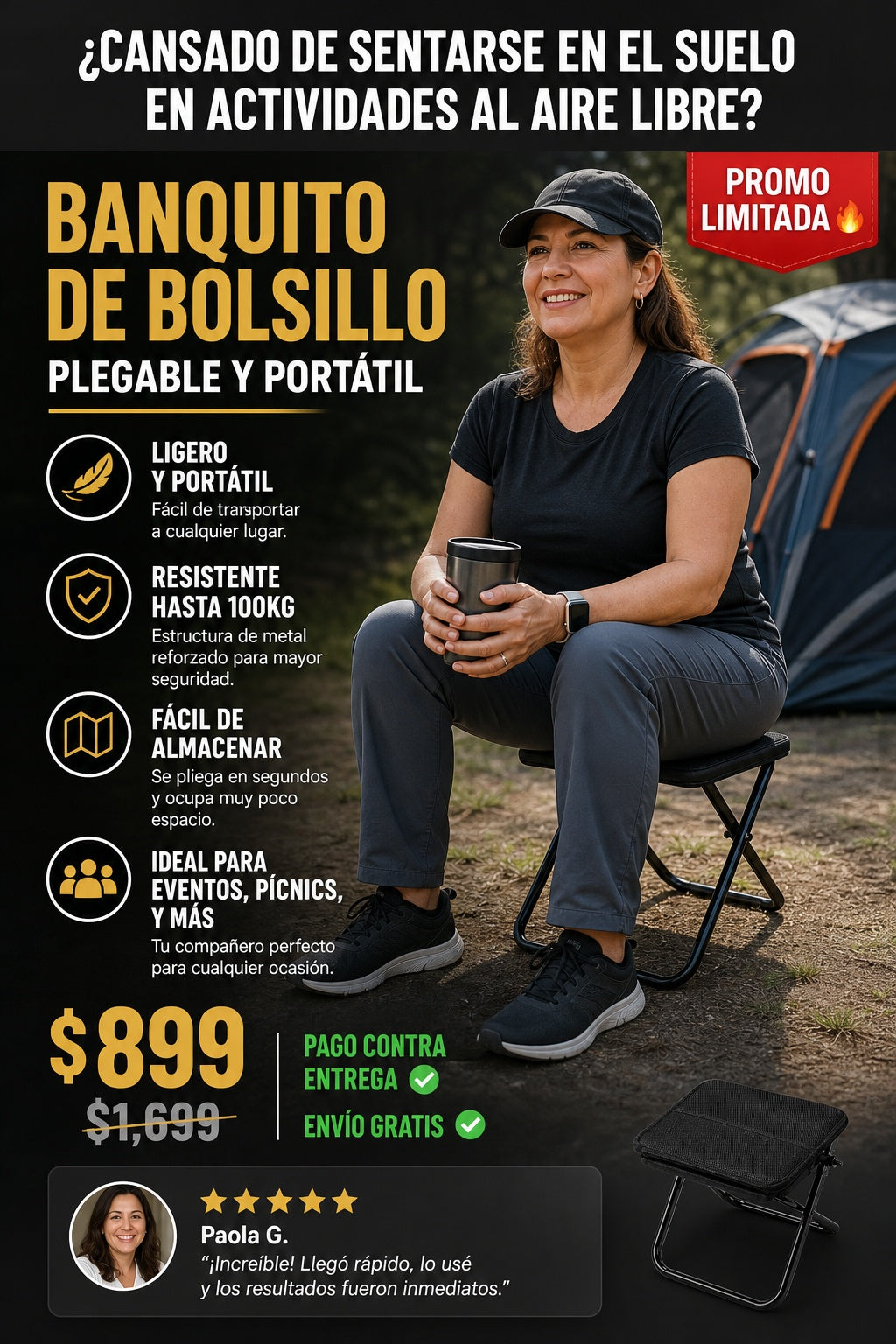 Banquito De Bolsillo Plegable Y Portatil - imagen 3
