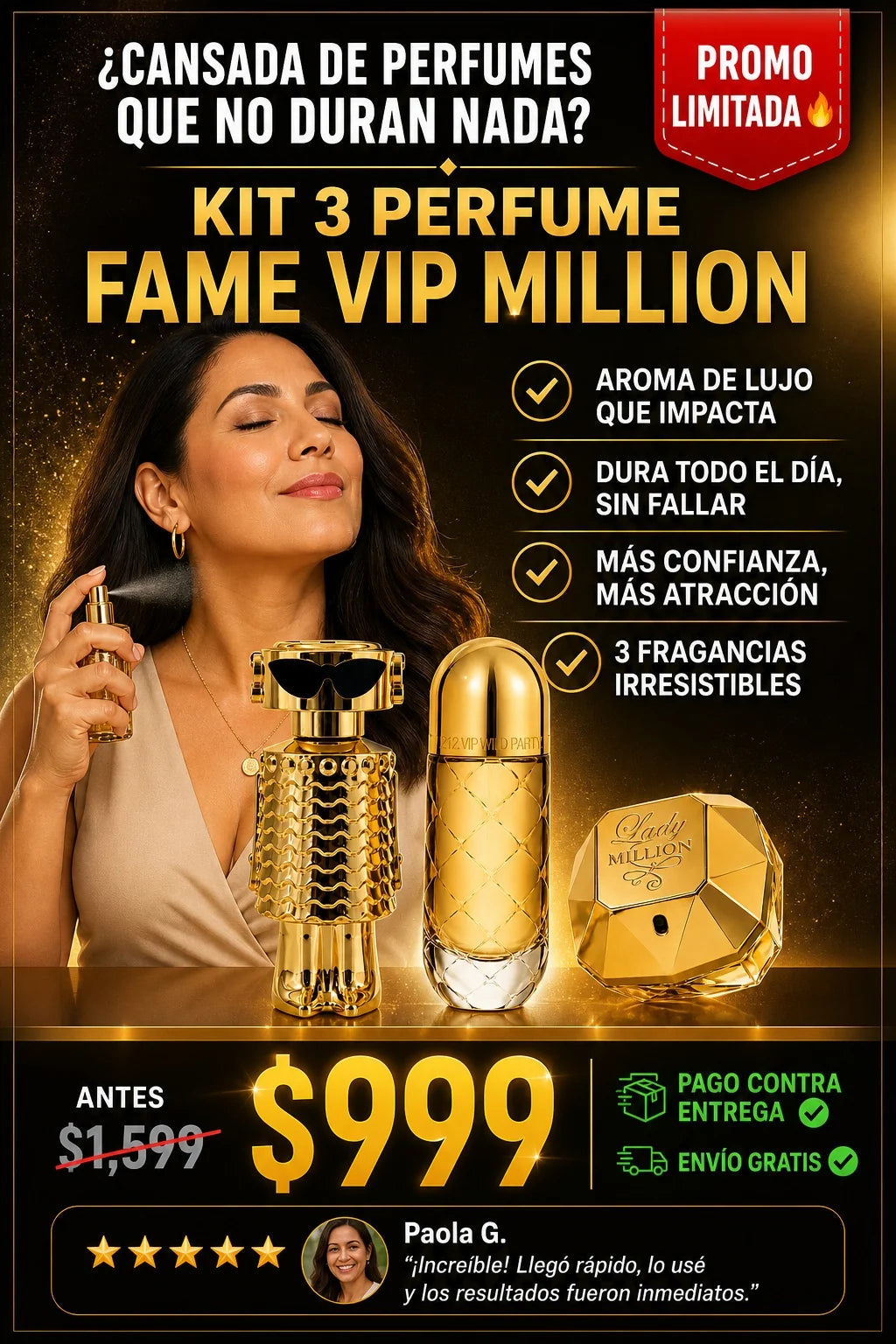 Kit 3 Perfumes Fame VIP Million Exclusivo Premium