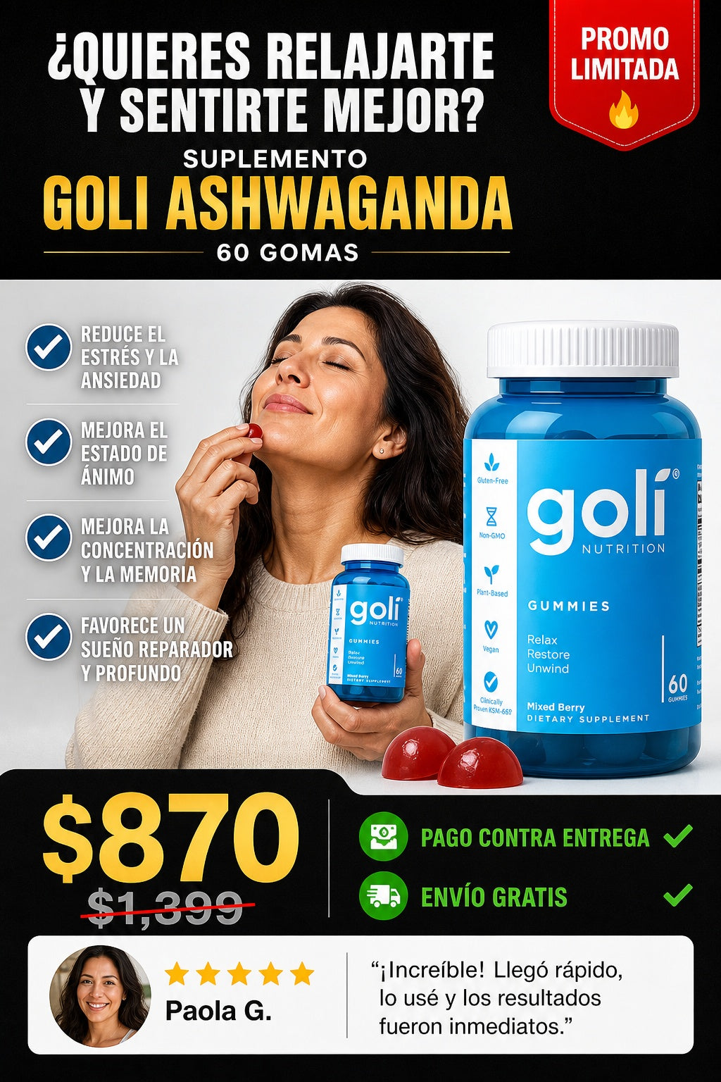 Suplemento Goli Ashwaganda 60 Gomas - imagen 3