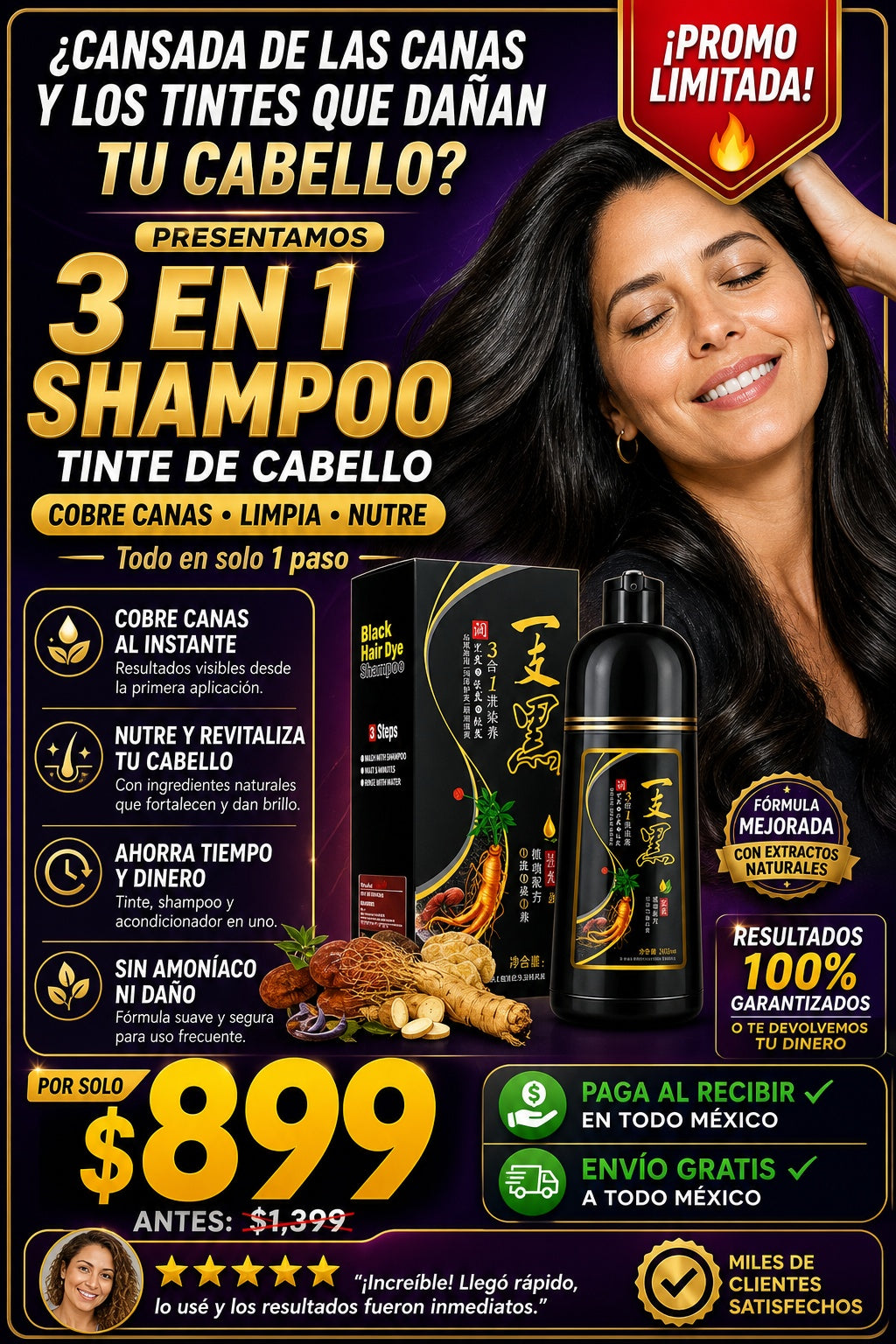 Shampoo 3 En 1 Para Tenir Canas - imagen 3