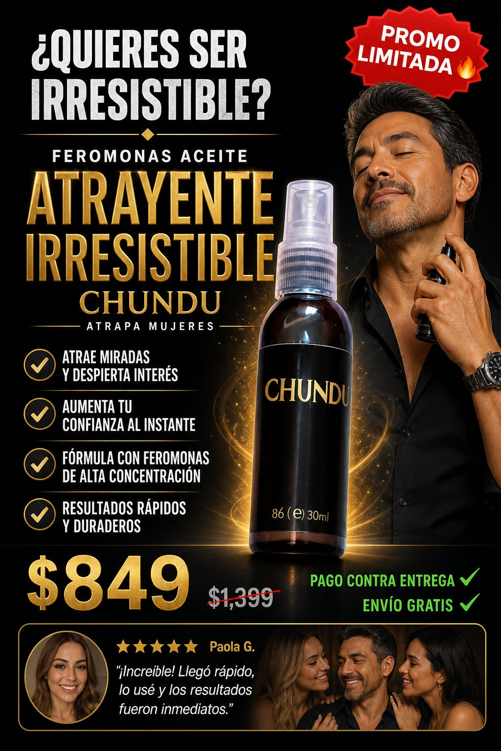 Feromonas Aceite Atrayente Irresistible chundu atrapa mujeres - imagen 3
