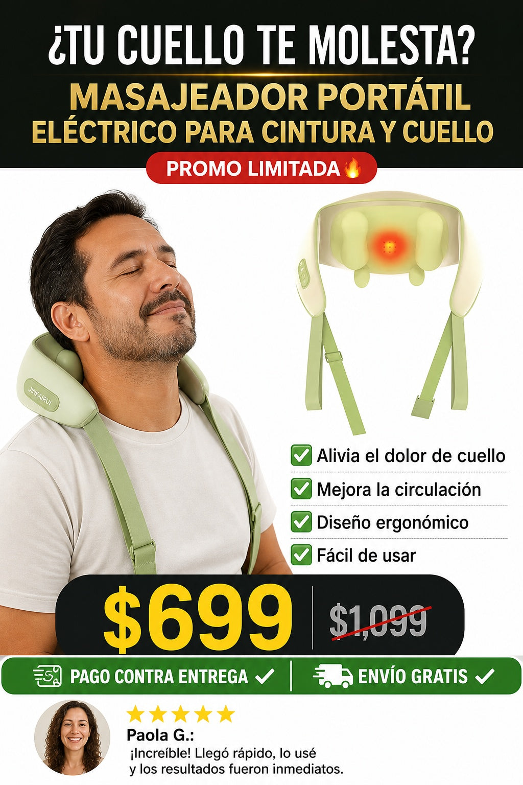 Masajeador portátil eléctrico para cintura y cuello - imagen 3 - solucion