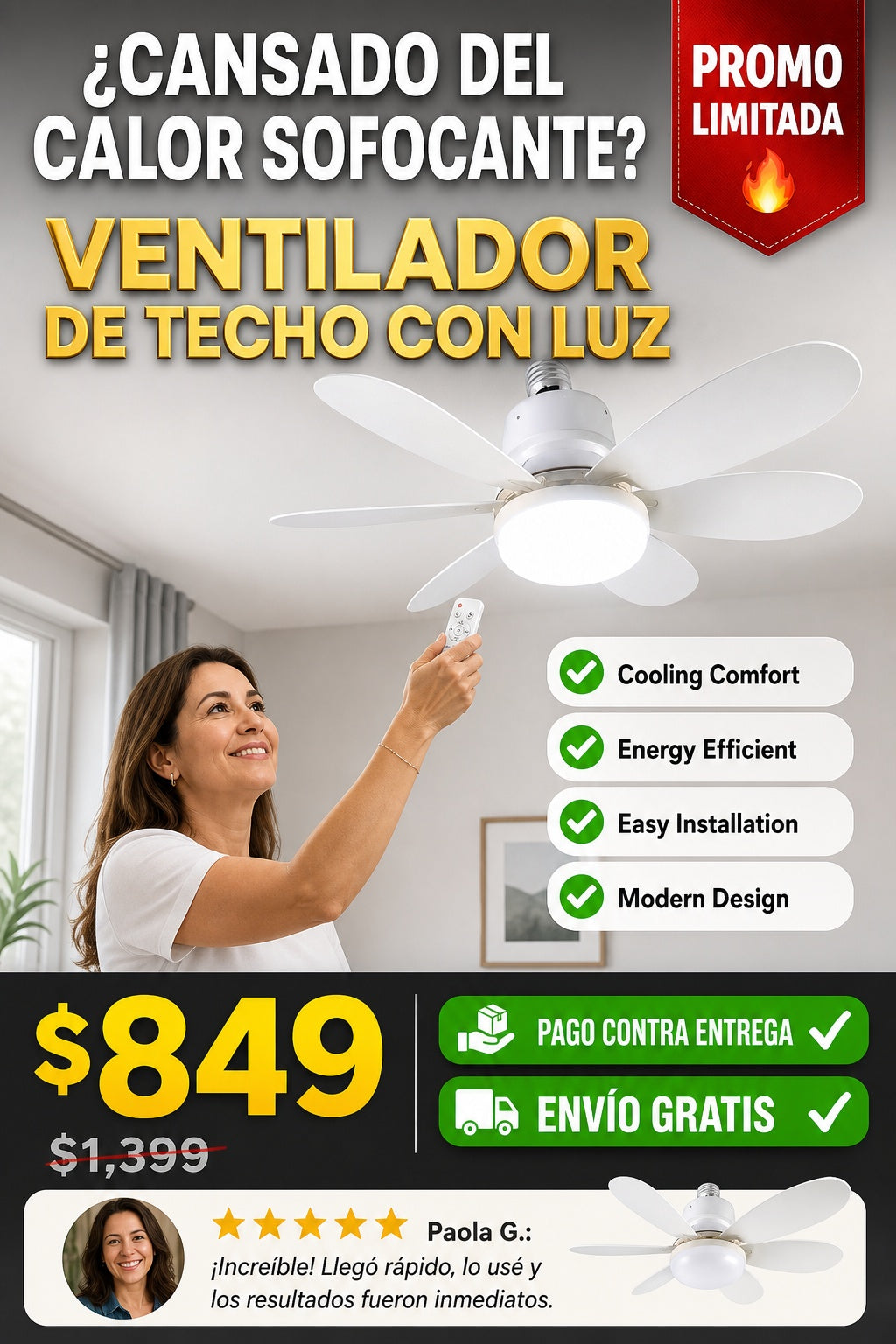 Ventilador De Techo Con Luz - imagen 3