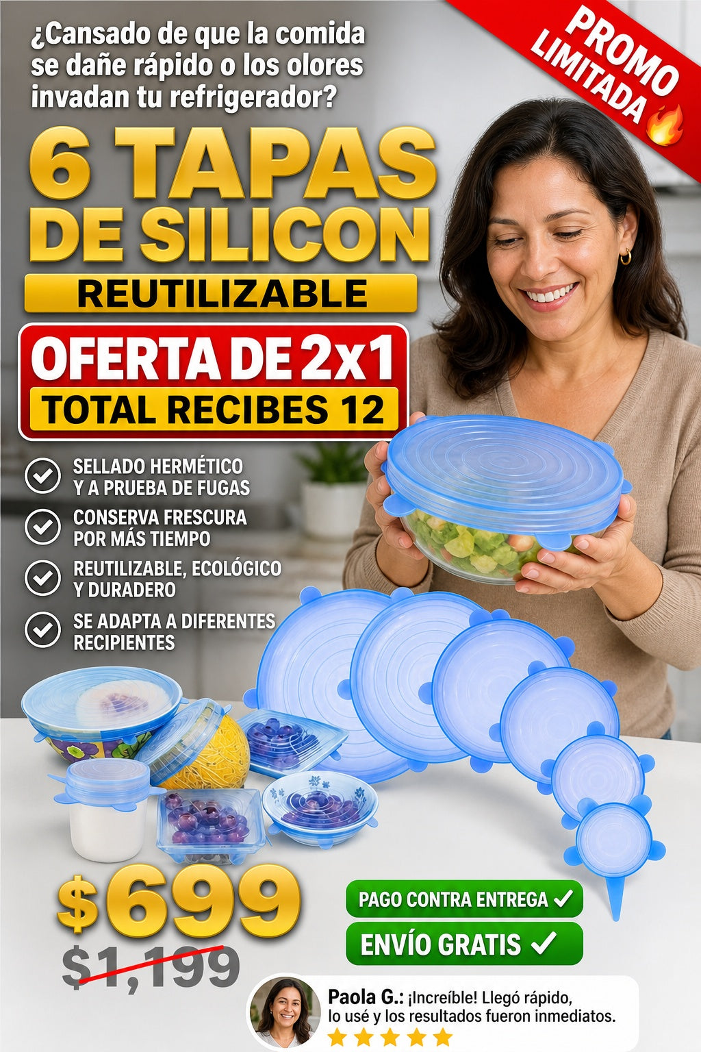 6 Tapas De Silicon Reutilizable oferta de 2x1 total recibes 12 - imagen 3