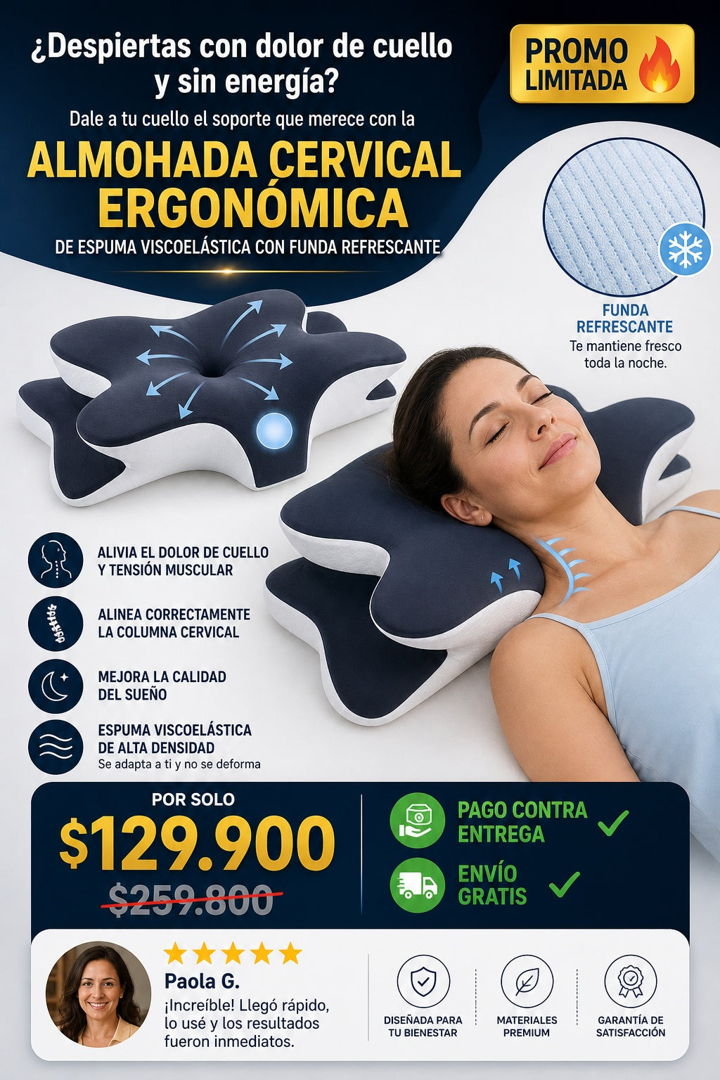 Almohada cervical ergonómica de espuma viscoelástica con funda refrescante - imagen 3 - solucion