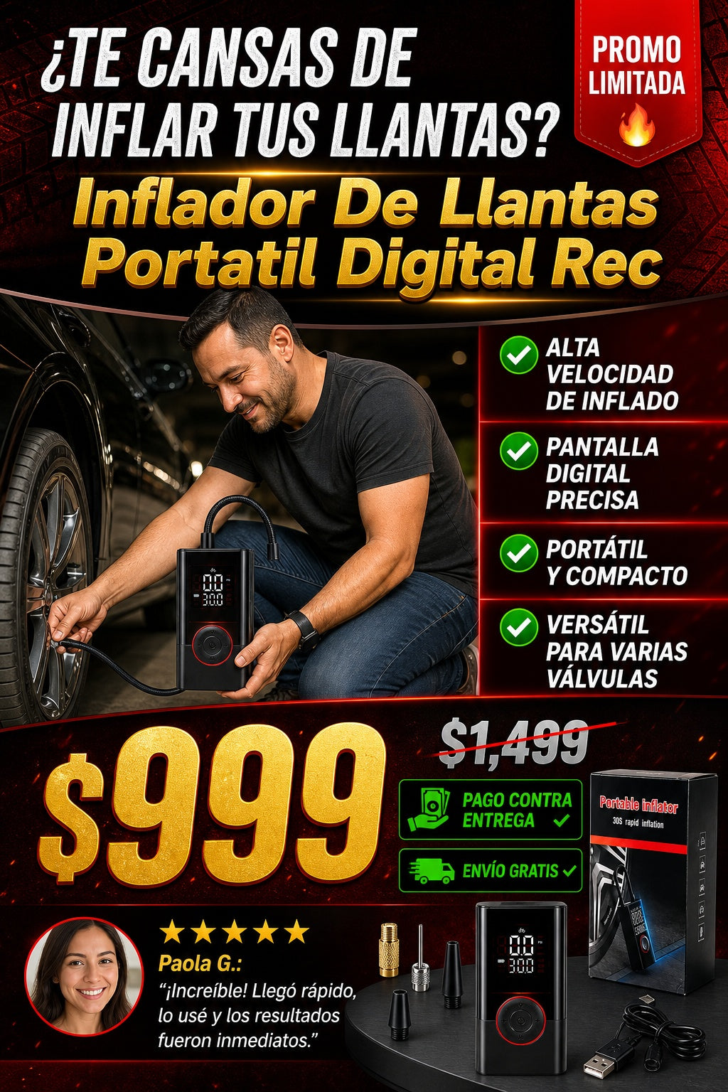 Inflador De Llantas Portatil Digital Rec - imagen 3