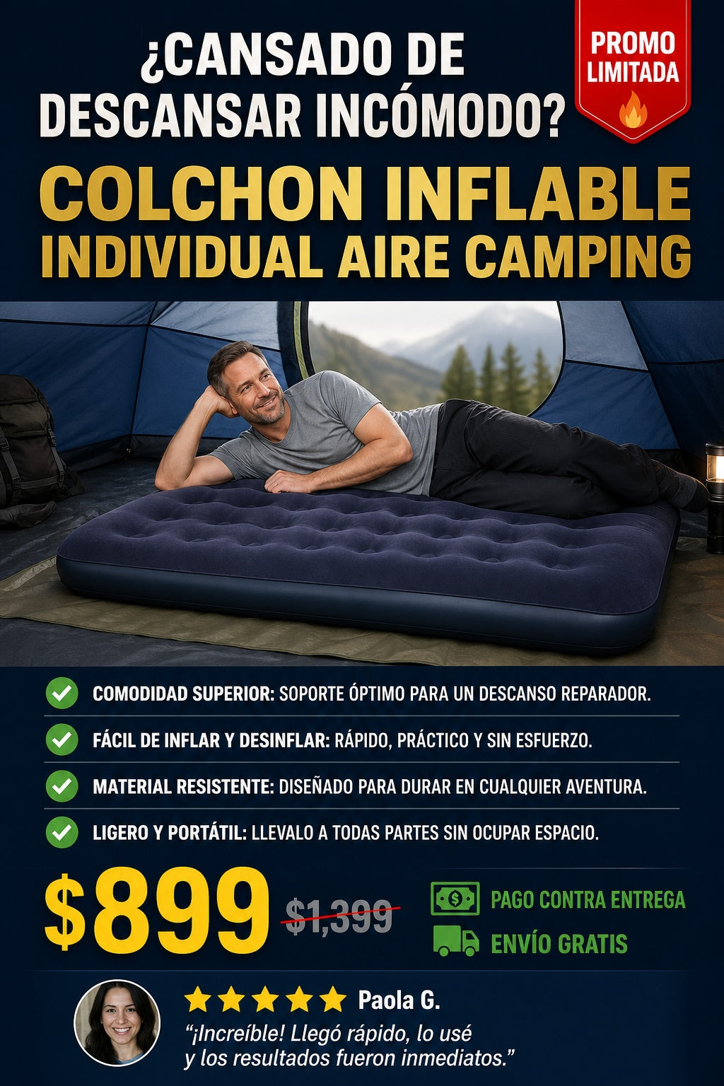 Colchon Inflable Individual Aire Camping - imagen 3