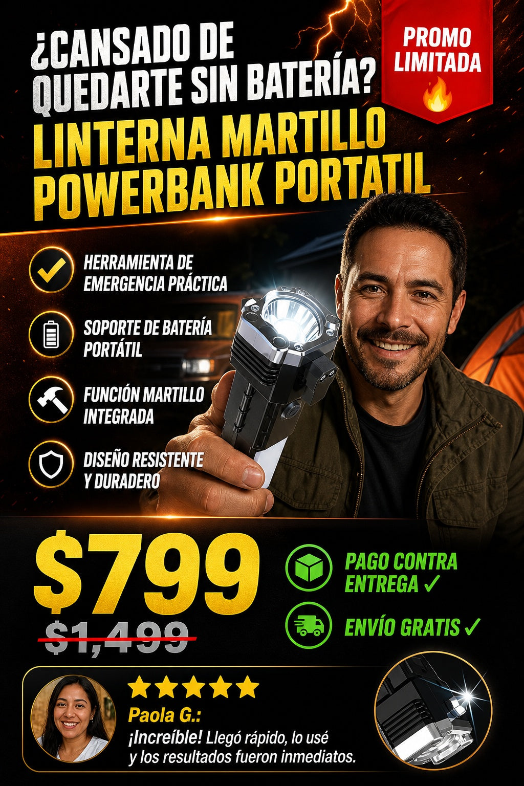 Linterna Martillo Powerbank Portatil - imagen 3