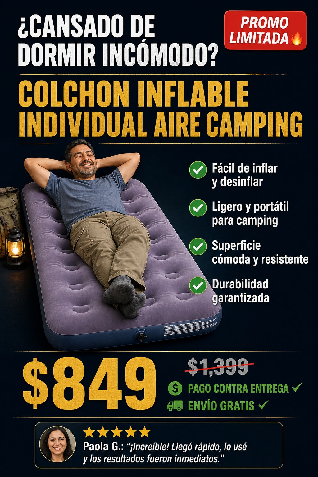 Colchon Inflable Individual Aire Camping - imagen 3