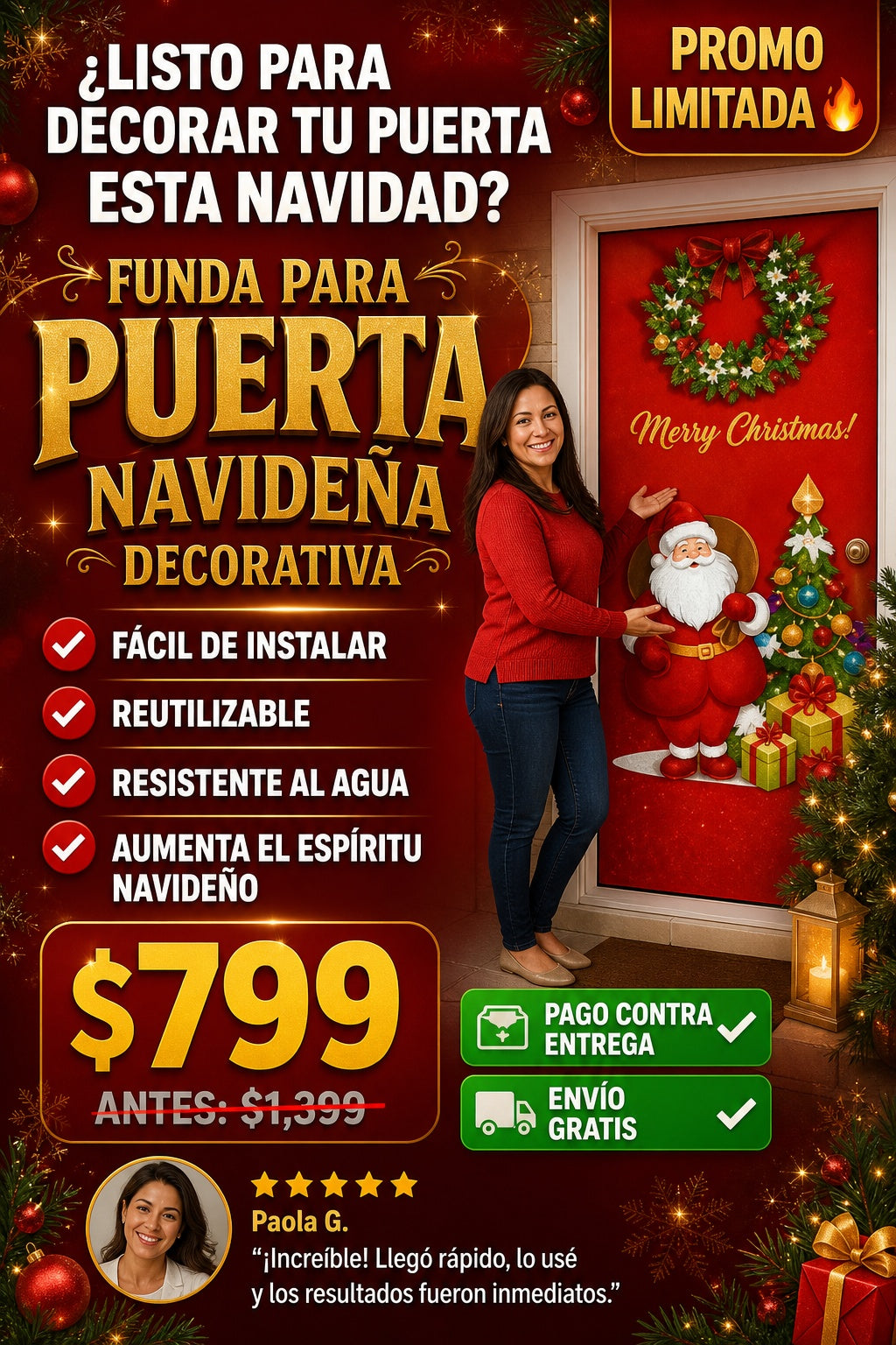 Funda Para Puerta Navidena Decorativa - imagen 3