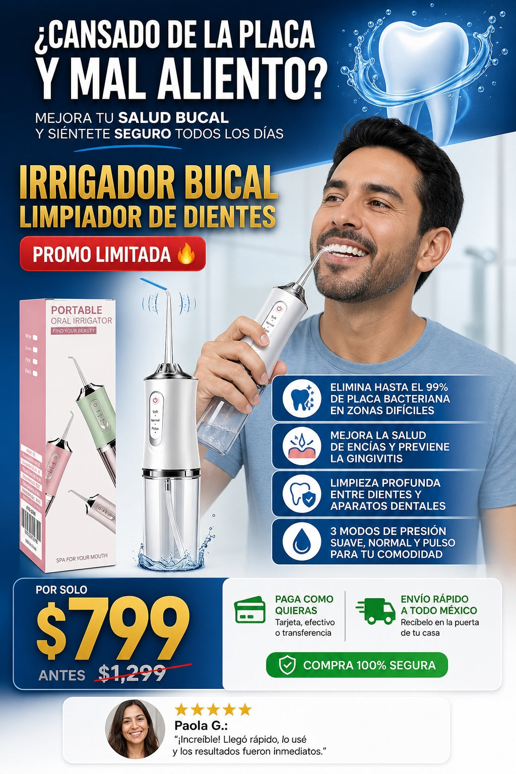Irrigador Bucal Limpiador De Dientes - imagen 3