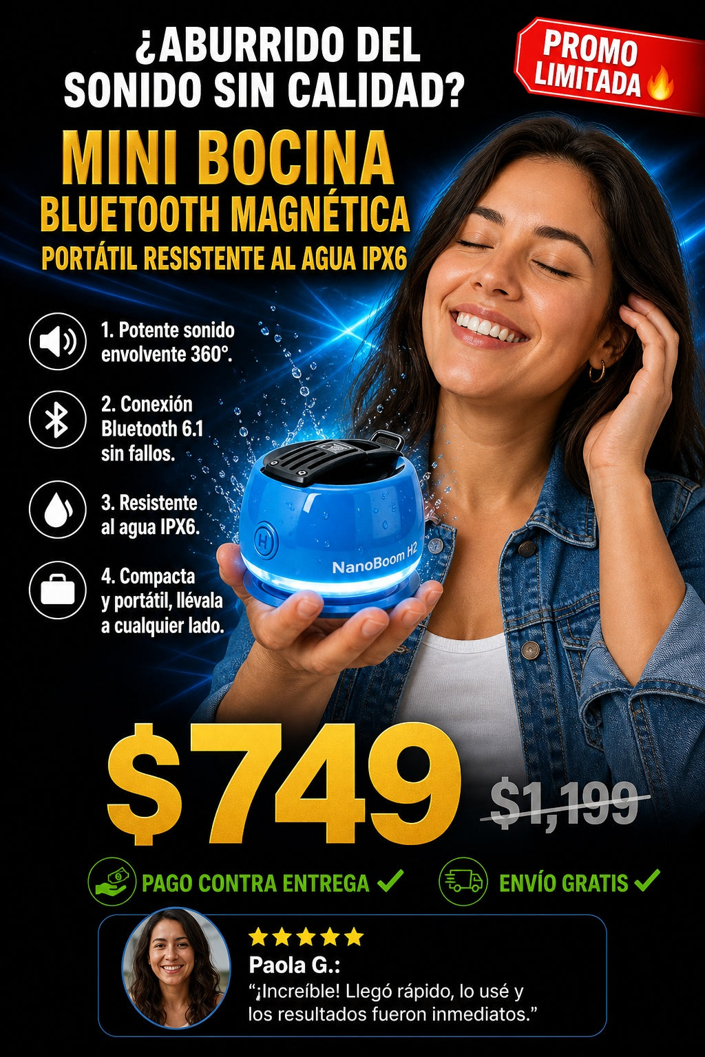 Mini bocina Bluetooth magnética portátil resistente al agua IPX6 - imagen 3 - solucion