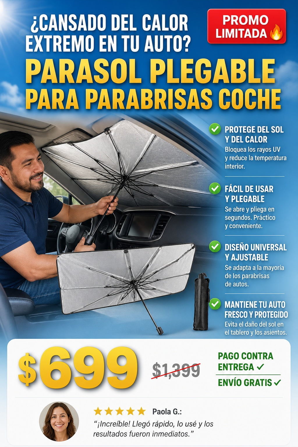 Parasol Plegable Para Parabrisas Coche - imagen 3