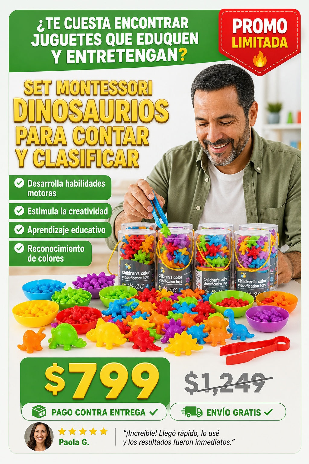 Juguete Montessori de dinosaurios para contar y clasificar - imagen 3 - solucion