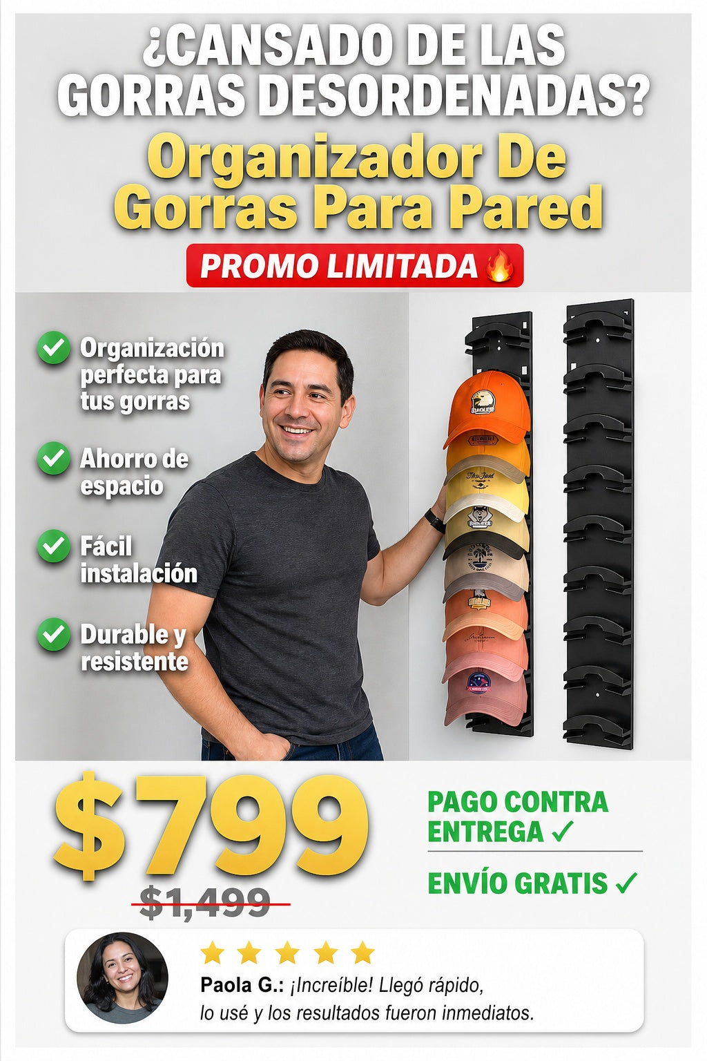 Organizador De Gorras Para Pared - imagen 3