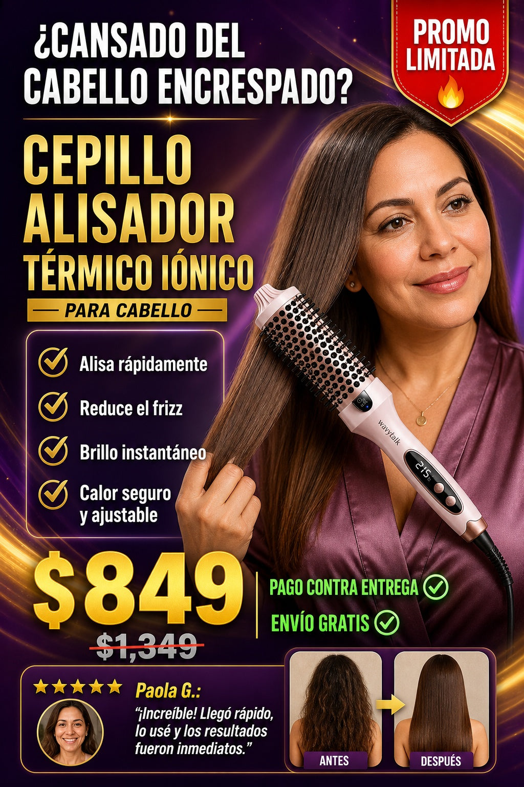 Cepillo alisador térmico iónico para cabello - imagen 3 - solucion