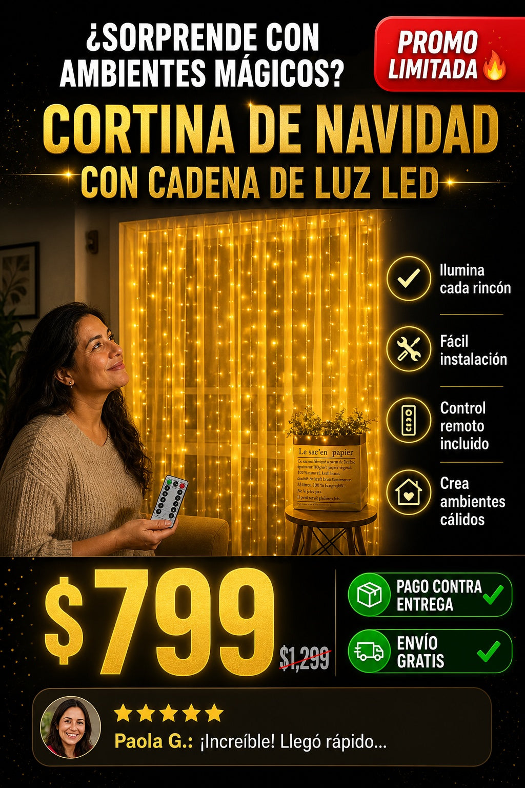 Cortina De Navidad Con Cadena De Luz Led - imagen 3