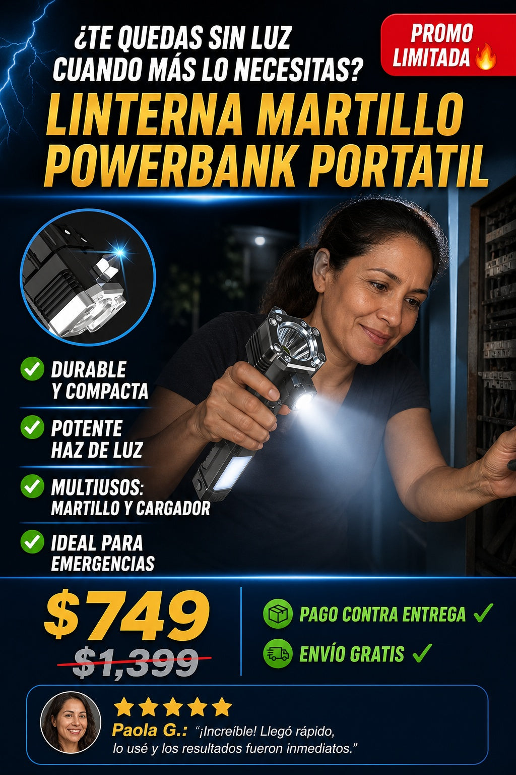 Linterna Martillo Powerbank Portatil - imagen 3