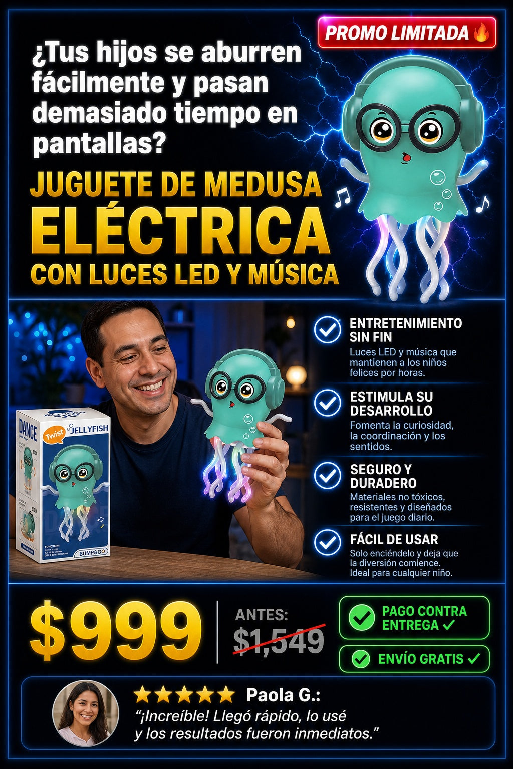 Juguete de medusa eléctrica con luces LED y música - imagen 3 - solucion