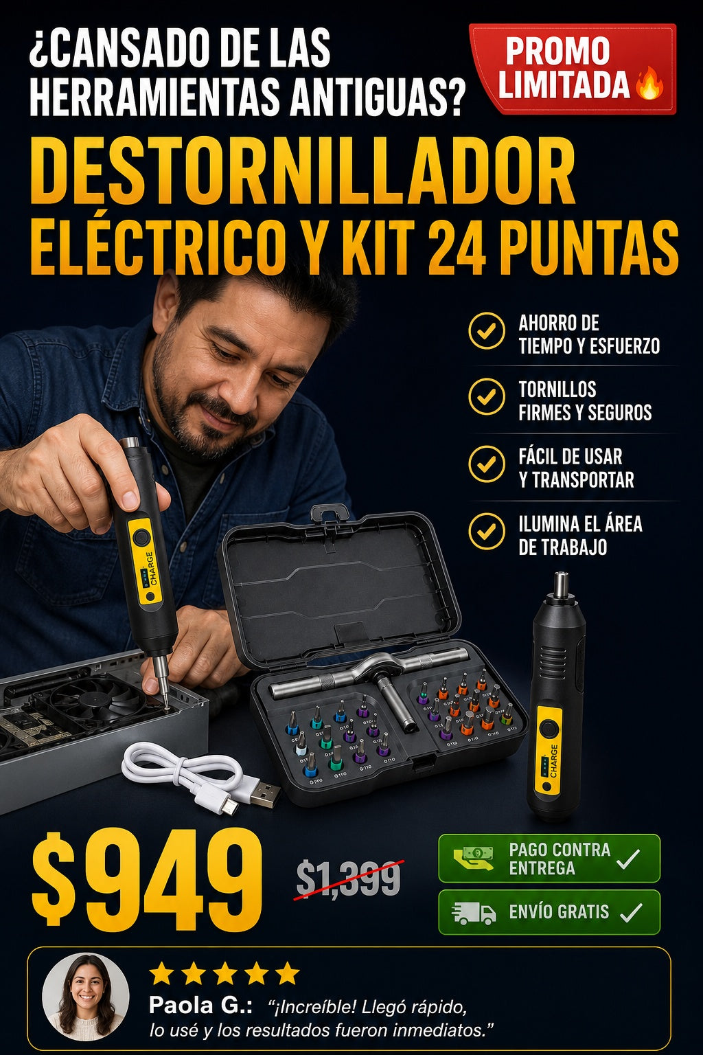 Destornillador Electrico Y Kit 24 Puntas - imagen 3