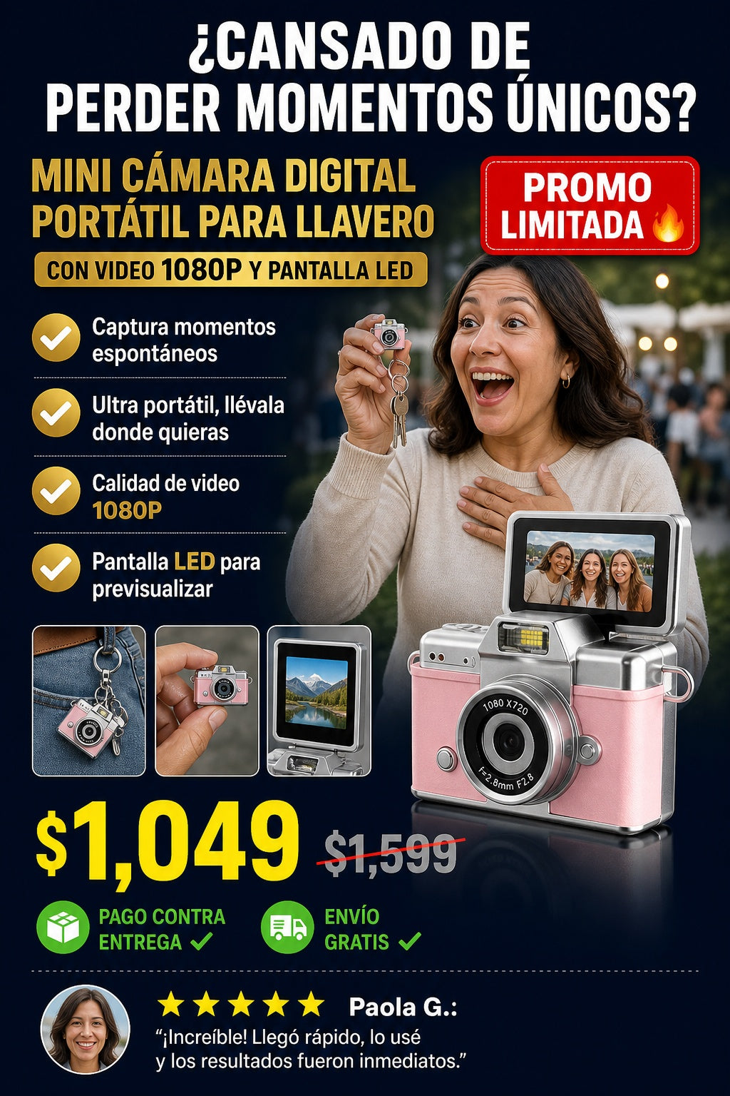 Mini cámara digital portátil para llavero con video 1080P y pantalla LED - imagen 3 - solucion