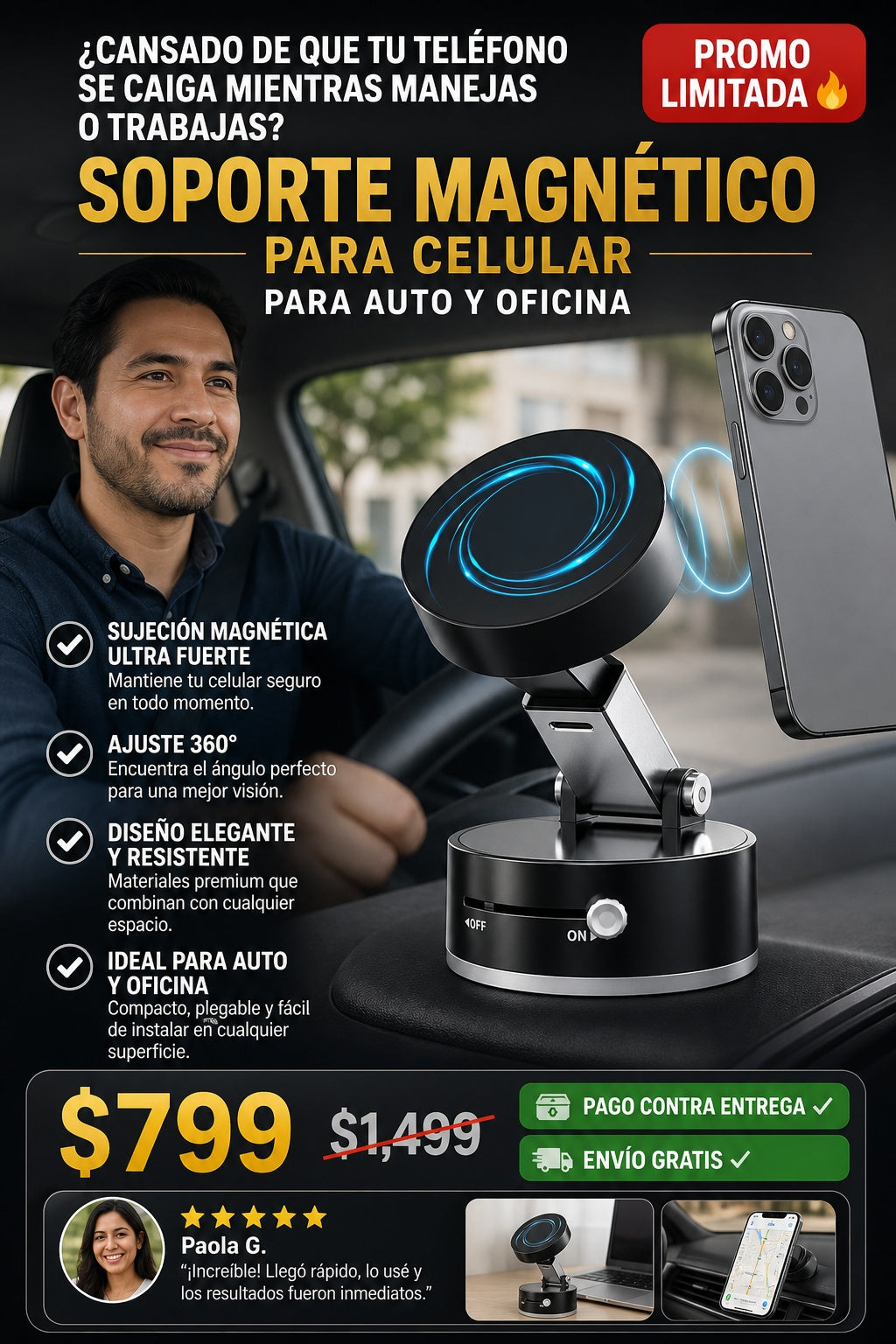 Soporte Magnetico Celular Al Vacio IDEAL PARA OFICINA, AUTO, ESCRITORIO, VIAJE DE NEGOCIOS ETC - imagen 3