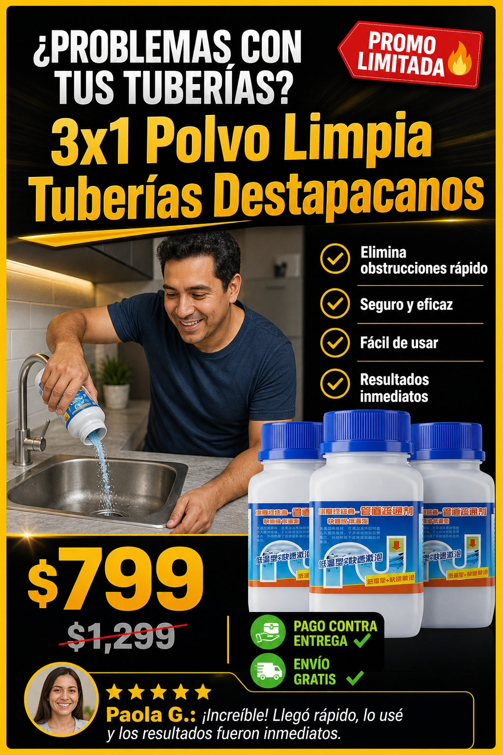 3x1 Polvo Limpia Tuberias Destapacanos - imagen 3