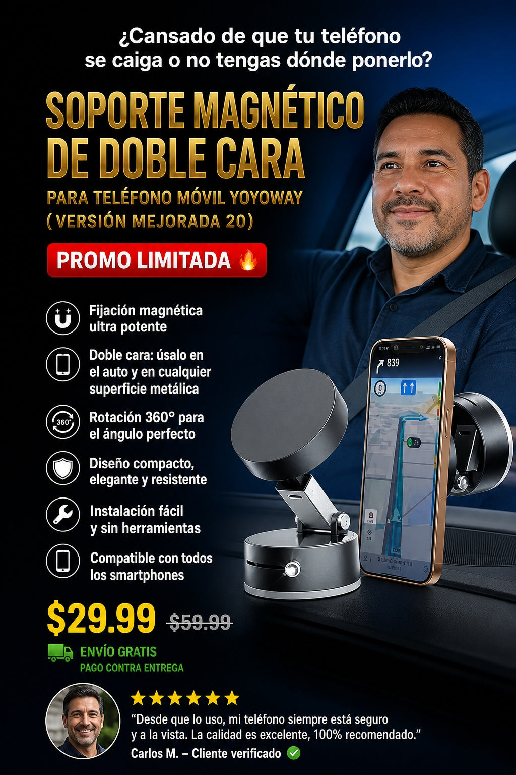Soporte magnético de doble cara para teléfono móvil YOYOWAY (versión mejorada 20 - imagen 3 - solucion